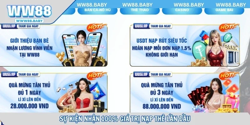 Sự kiện nhận 100% giá trị nạp thẻ lần đầu